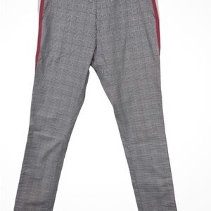 Christos Men's Gray Plaid Skinny Chinos with Red Stripes